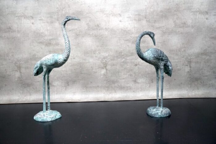 hollywood regency metal cranes 1960s set of 2 7