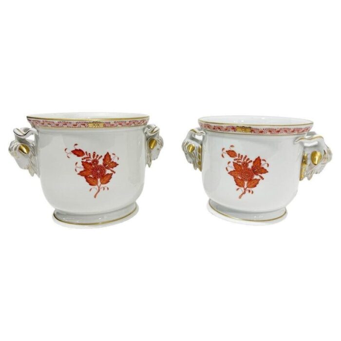 hungarian porcelain apponyi orange cachepots from herend 1960s set of 2 1