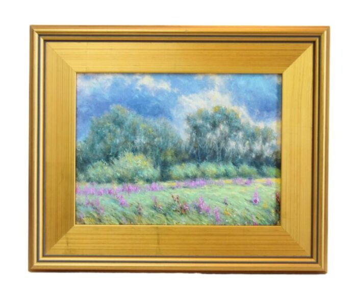 impressionist floral landscape oil painting including antiqued gold wood frame 5002