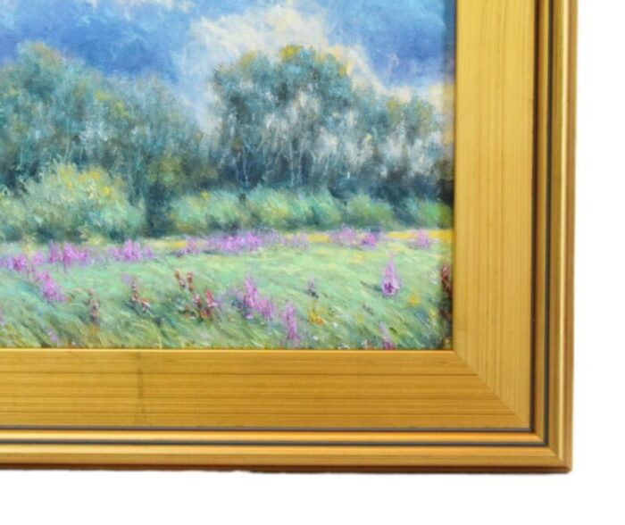 impressionist floral landscape oil painting including antiqued gold wood frame 5056