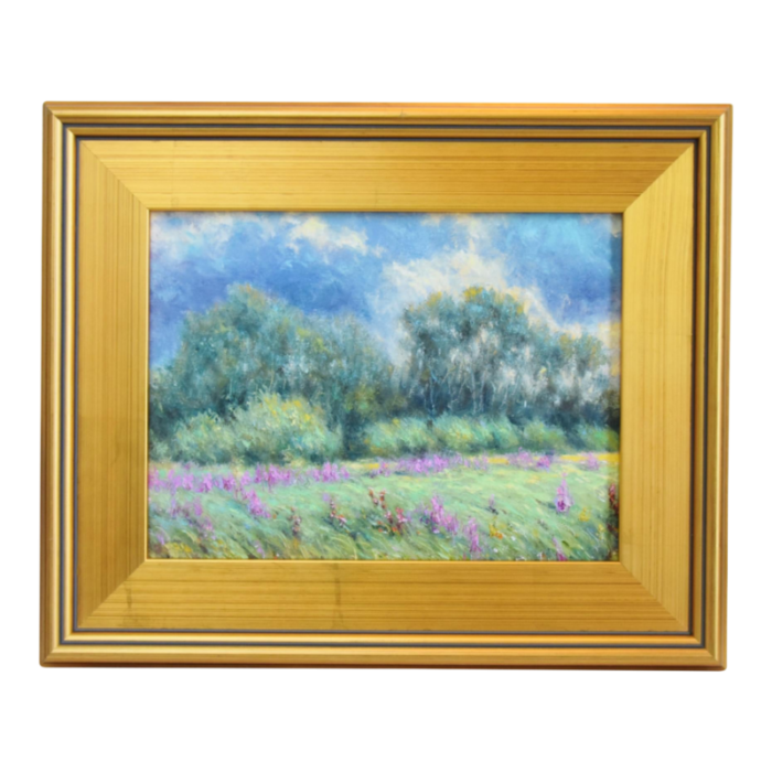 impressionist floral landscape oil painting including antiqued gold wood frame 5651