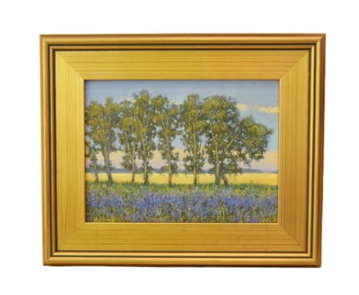 impressionist trees and floral landscape oil painting including the antiqued gold wood frame 5136