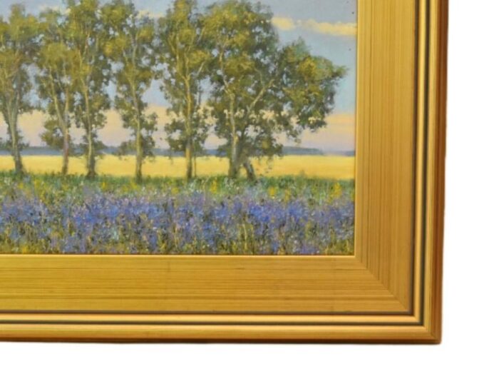 impressionist trees and floral landscape oil painting including the antiqued gold wood frame 7864