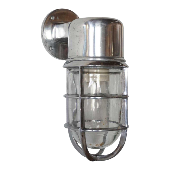 industrial aluminum cage and glass bracket wall sconce ships light fixture 2381