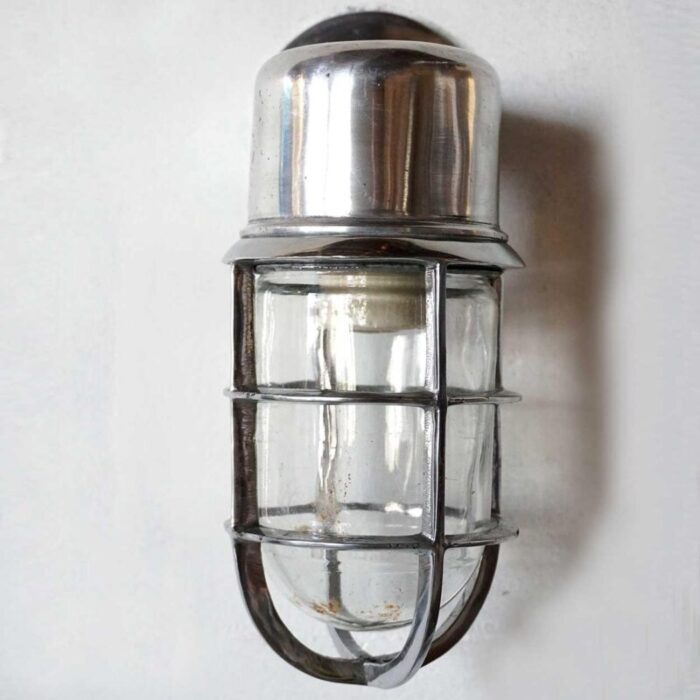 industrial aluminum cage and glass bracket wall sconce ships light fixture 8169