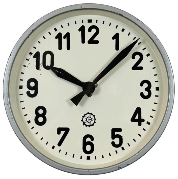 industrial grey factory wall clock from chronotechna 1950s 1