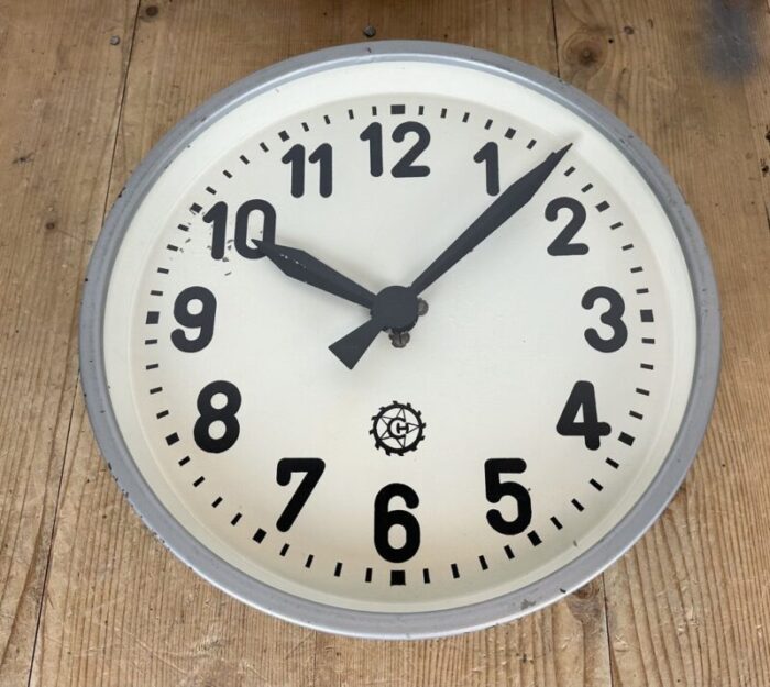 industrial grey factory wall clock from chronotechna 1950s 10