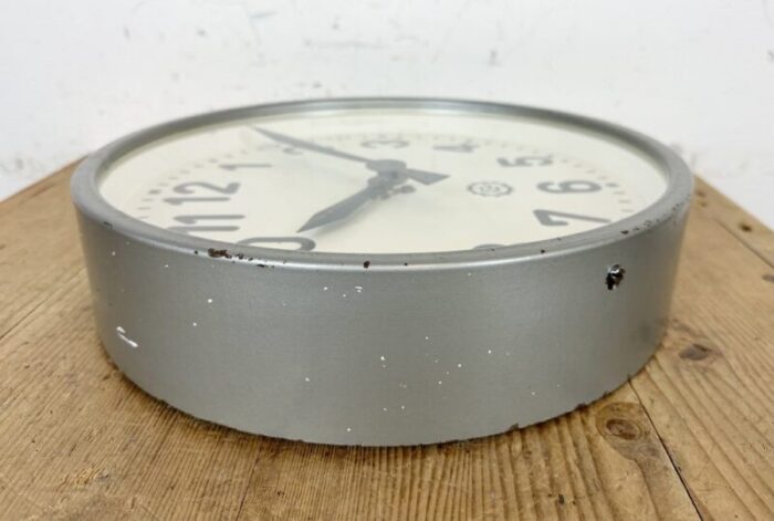 industrial grey factory wall clock from chronotechna 1950s 12