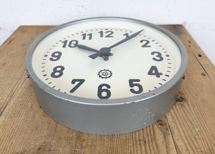 industrial grey factory wall clock from chronotechna 1950s 15