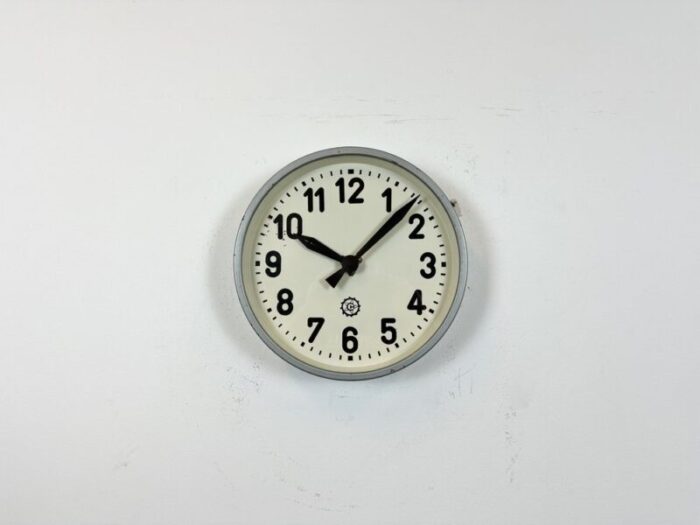 industrial grey factory wall clock from chronotechna 1950s 2