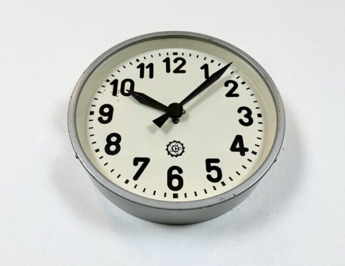 industrial grey factory wall clock from chronotechna 1950s 6