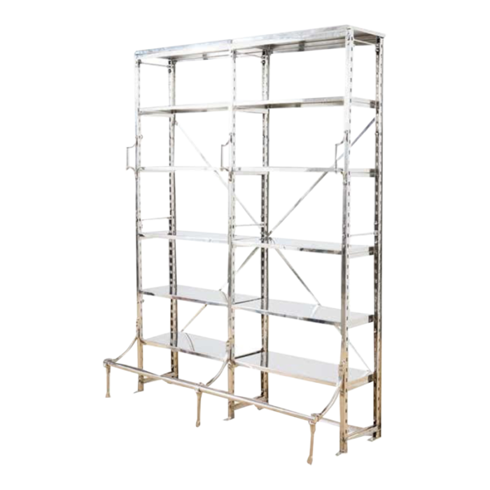 industrial style polished steel library etagere bookcase with step 6562