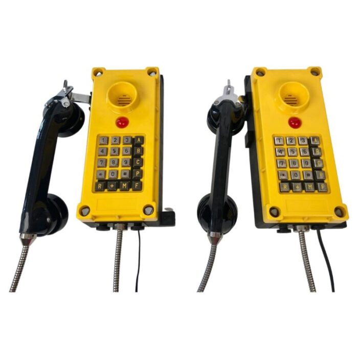 industry wall mount telephones in bright yellow from tesla 2004 set of 2 1