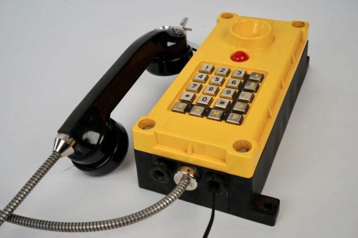 industry wall mount telephones in bright yellow from tesla 2004 set of 2 13