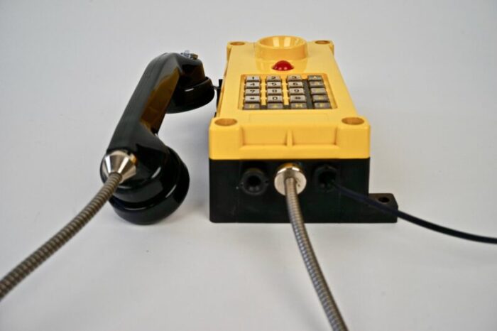 industry wall mount telephones in bright yellow from tesla 2004 set of 2 16