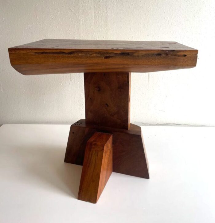 irregular hand crafted wooden end or side table 1980s rustic interior pedestal 8952