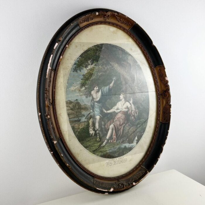 italian artist oval figurative scene 1800s engraving framed 6588