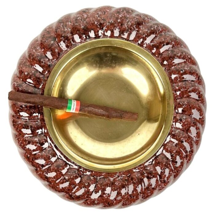 italian ashtray in ceramic and brass by tommaso barbi 1970s 7