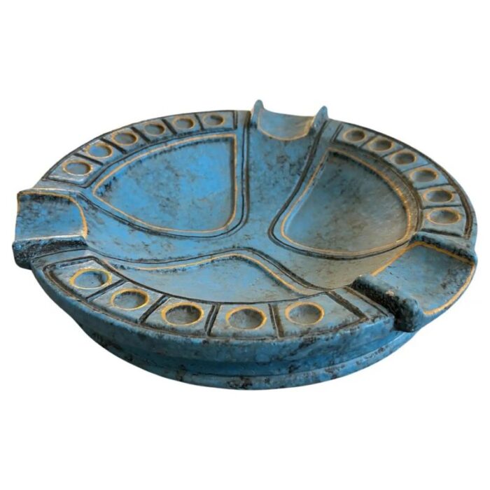 italian blue and yellow ceramic ashtray by casucci 1969 1