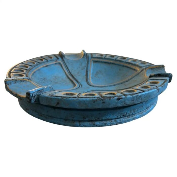 italian blue and yellow ceramic ashtray by casucci 1969 2