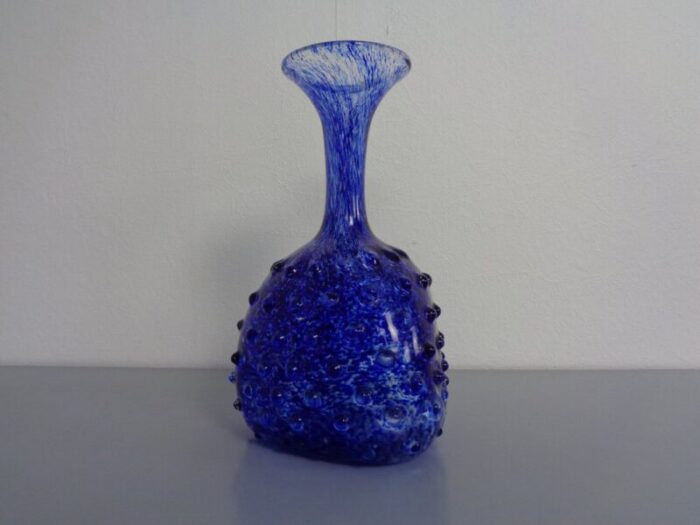 italian blue bubble glass vase 1960s 4