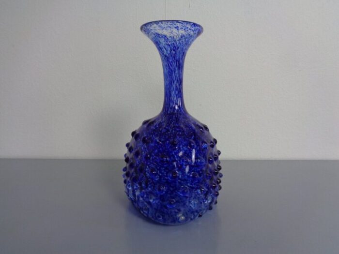 italian blue bubble glass vase 1960s 6