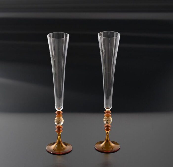 italian murano glass amber and gold goblets by nason and moretti 1980s set of 2 2