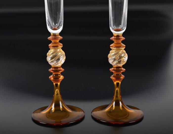 italian murano glass amber and gold goblets by nason and moretti 1980s set of 2 9