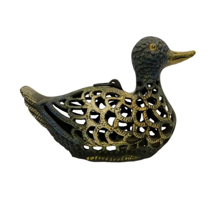 japanese rare old 13 cast iron duck tea light gardenindoor lantern duck a 3207