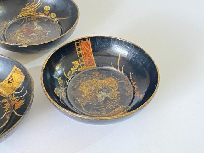 japanese round lacquer hand painted papier mache bowls 1910s set of 3 6