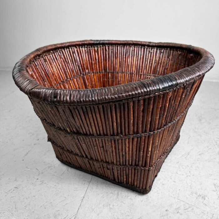 japanese smoked bamboo basket 1940s 1