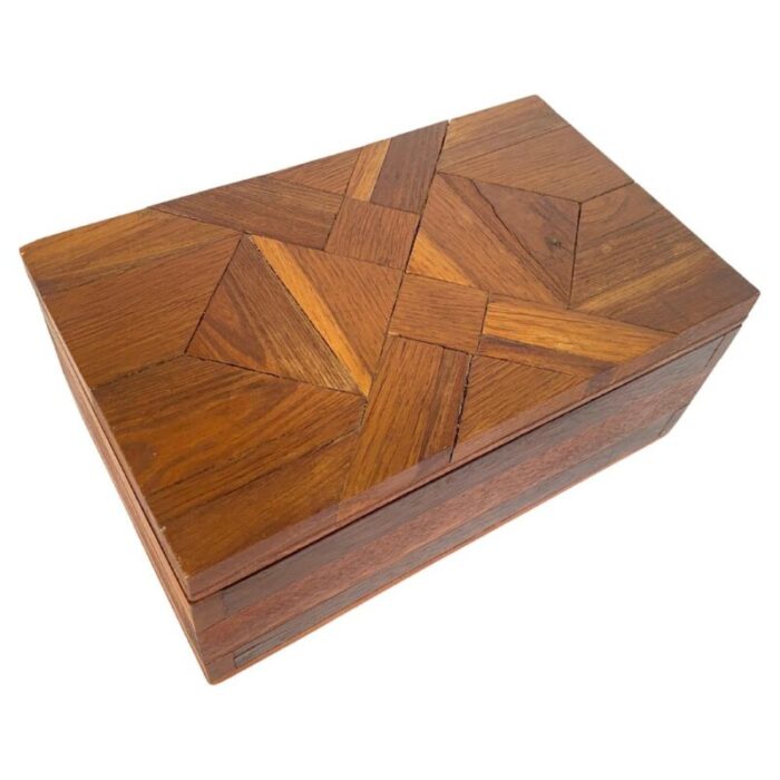 jewelry box in wood with geometrical inlays france 1970s 1