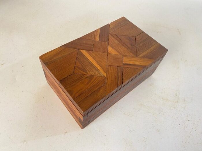 jewelry box in wood with geometrical inlays france 1970s 3