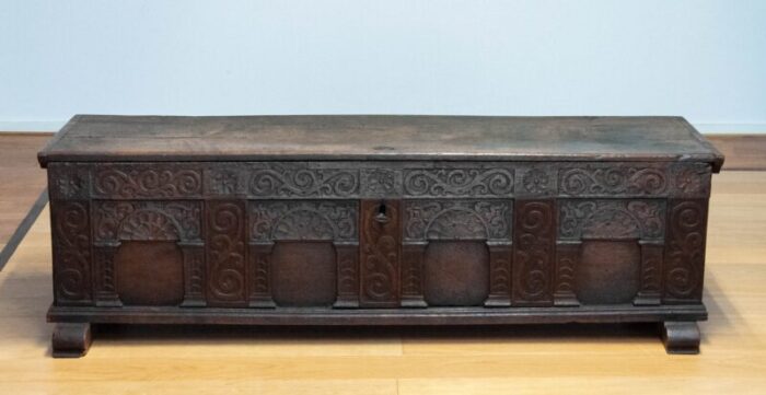 large 17th century german continental oak coffer chest 1