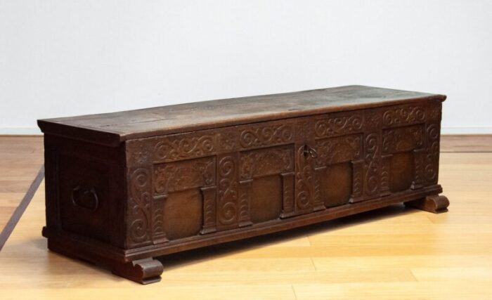 large 17th century german continental oak coffer chest 7