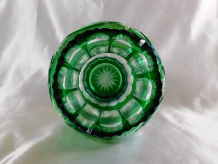 large 1950s green cut to clear vase 0772