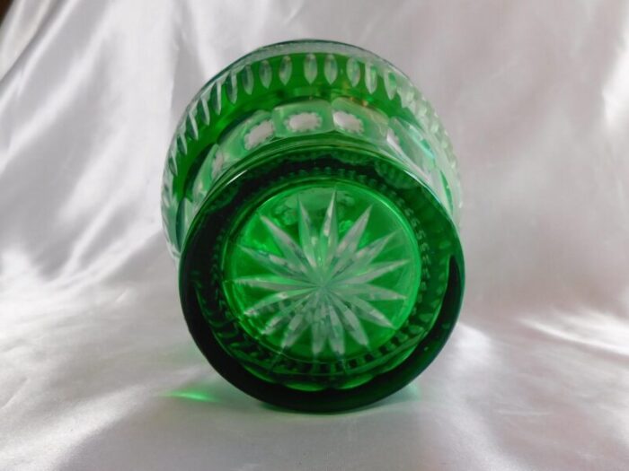 large 1950s green cut to clear vase 1281