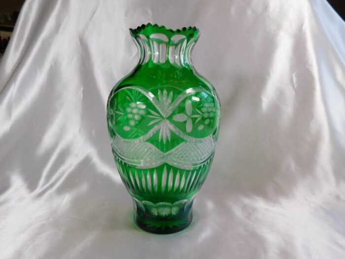 large 1950s green cut to clear vase 4946