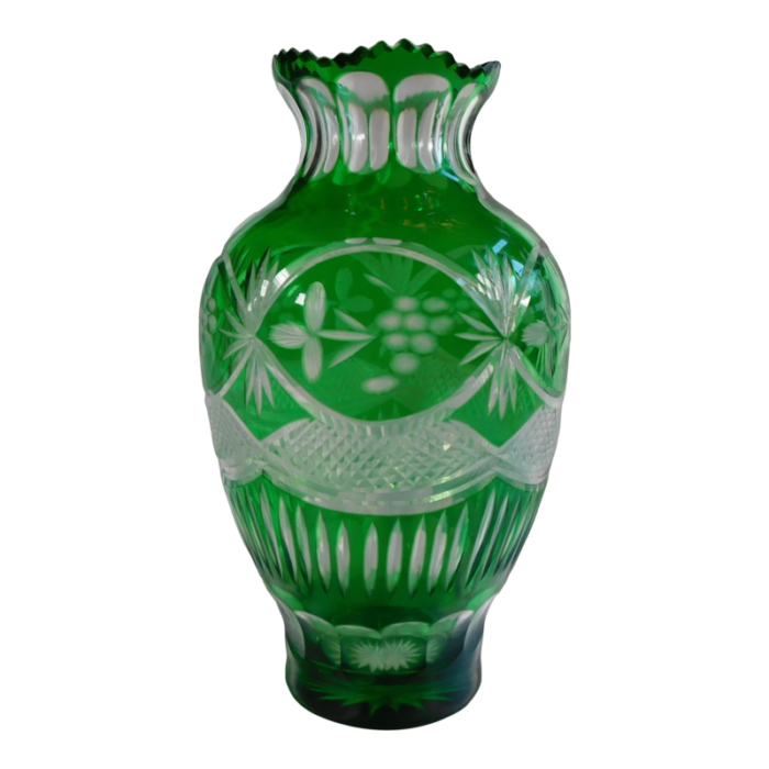 large 1950s green cut to clear vase 6743