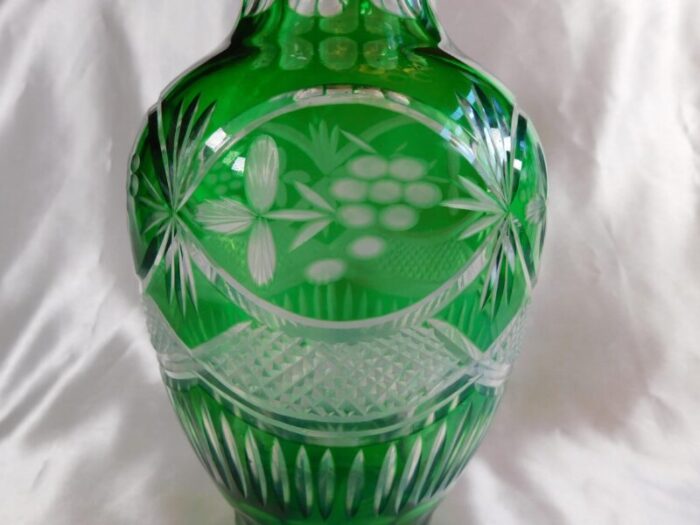 large 1950s green cut to clear vase 8271