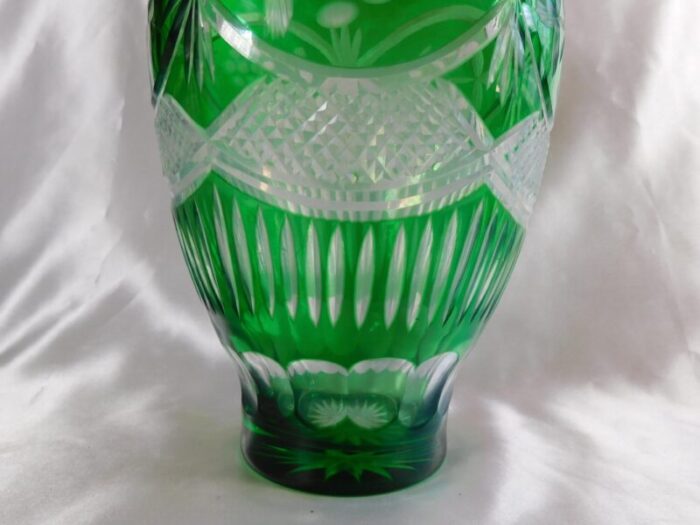 large 1950s green cut to clear vase 9373