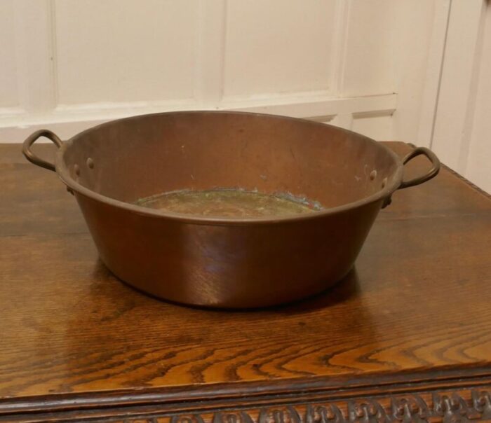 large 19th century double handled beaten copper pan 1880s 6