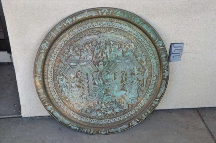 large 30 egyptian hieroglyphics inspired copper platter tray charger 3962