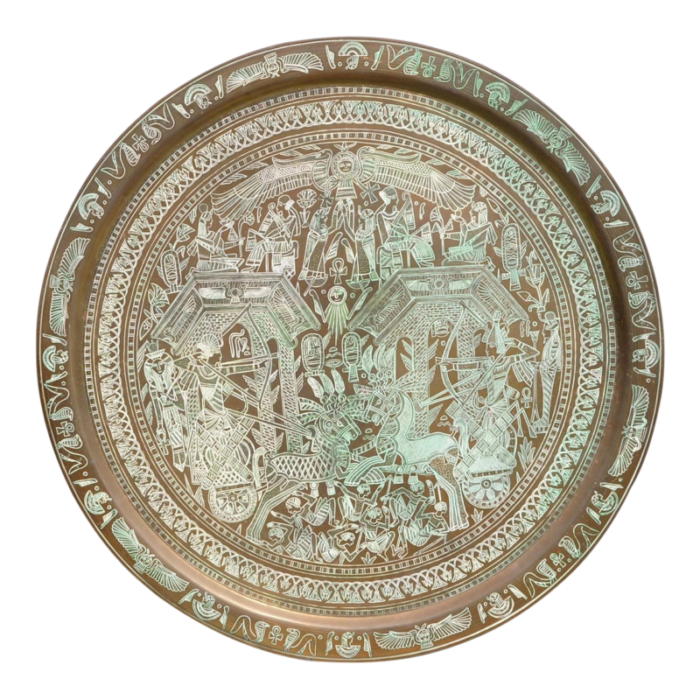 large 30 egyptian hieroglyphics inspired copper platter tray charger 5857