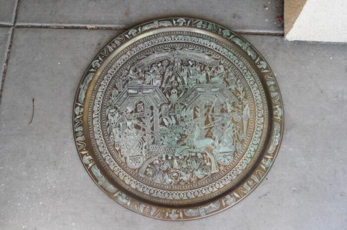 large 30 egyptian hieroglyphics inspired copper platter tray charger 7324