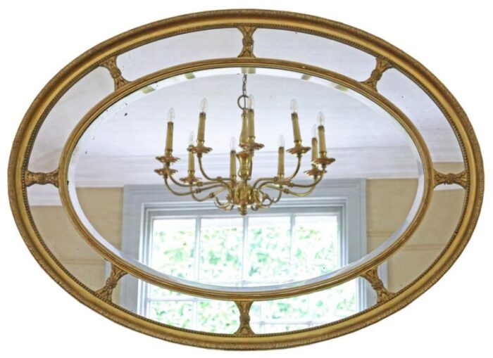 large antique oval gilt overmantle cushion wall mirror 19th century 1