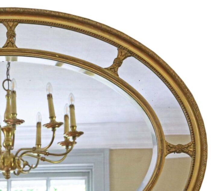 large antique oval gilt overmantle cushion wall mirror 19th century 4