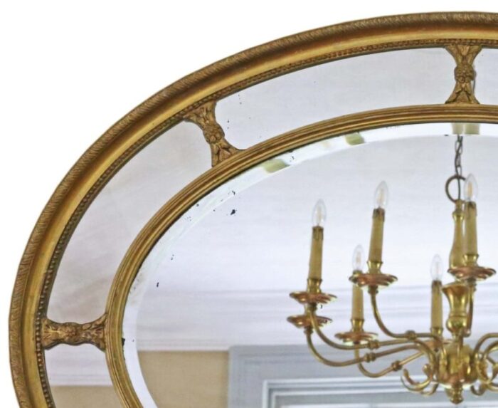 large antique oval gilt overmantle cushion wall mirror 19th century 5