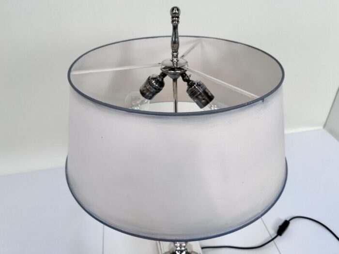 large empire style silver plated tuscan column table lamp with metal lampshade france 1960s 2513