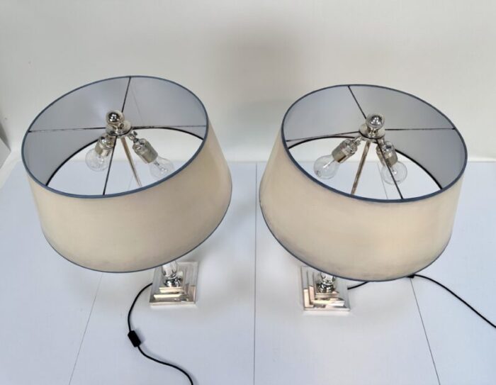 large empire tuscan silver plated column table lamps france 1960s set of 2 1414